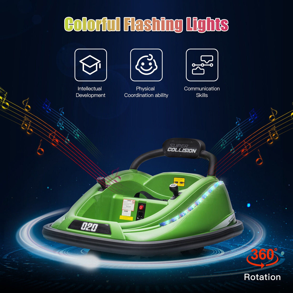 360° Spin Electric Kids Bumper Car with Parental Remote Control - 12V Ride-On Vehicle
