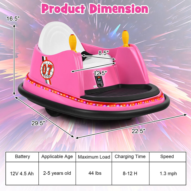 360° Spin Race Bumper Car 12V Toy with Remote Control - Pink