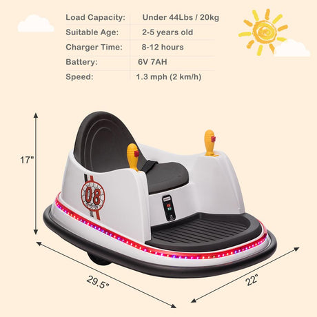 360° Spin Race Bumper Car for Kids Ages 2-5 with 6V 7AH Battery and 1.3 MPH Speed