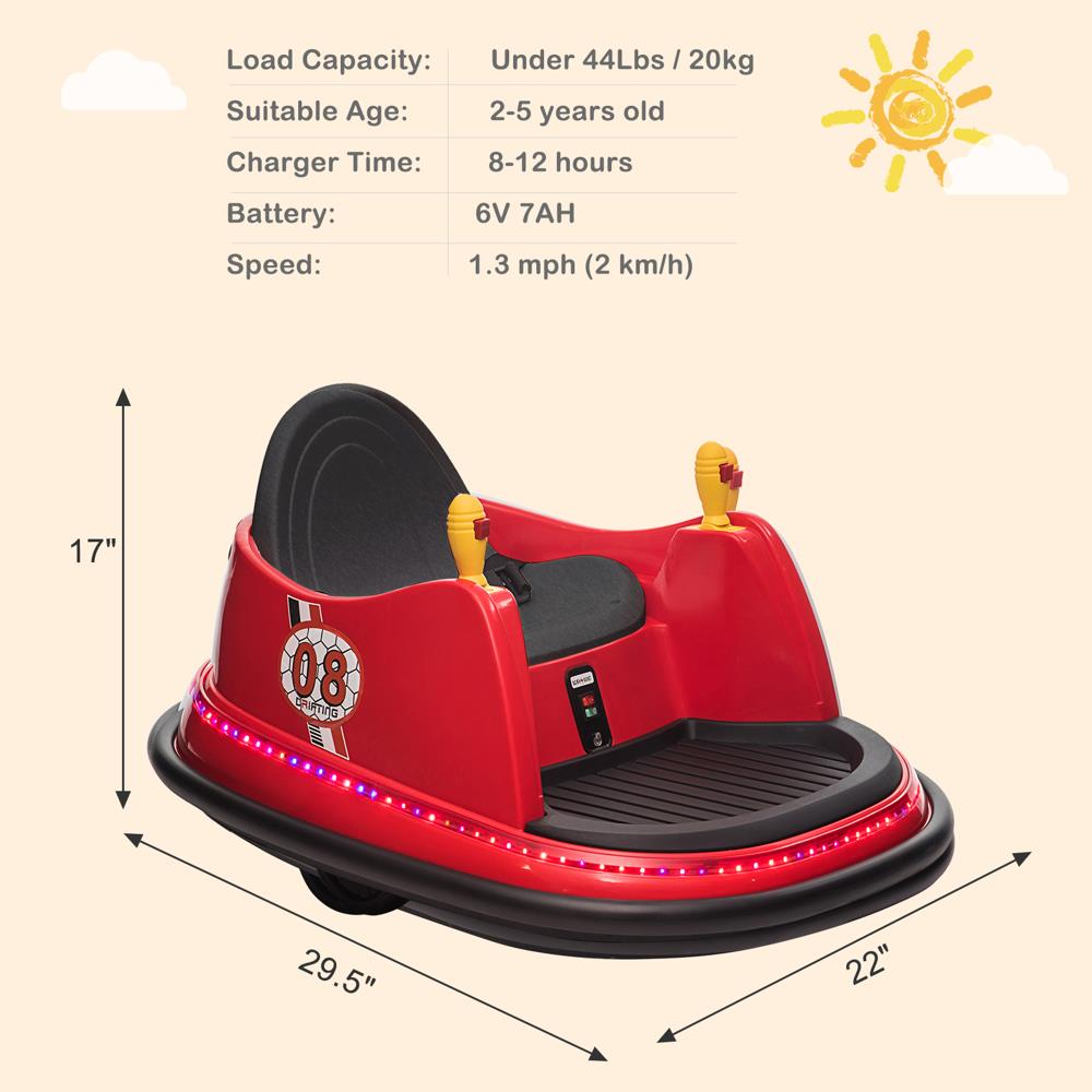 360° Spin Race Bumper Car for Kids Ages 2-5 with 6V 7AH Battery and 1.3 MPH Speed