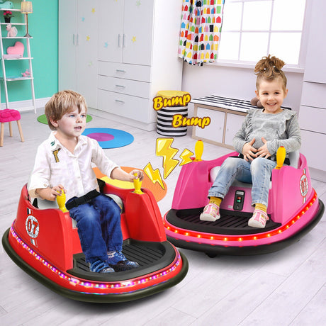 360° Spin Race Bumper Car for Kids with Remote Control - Pink 12V Vehicle