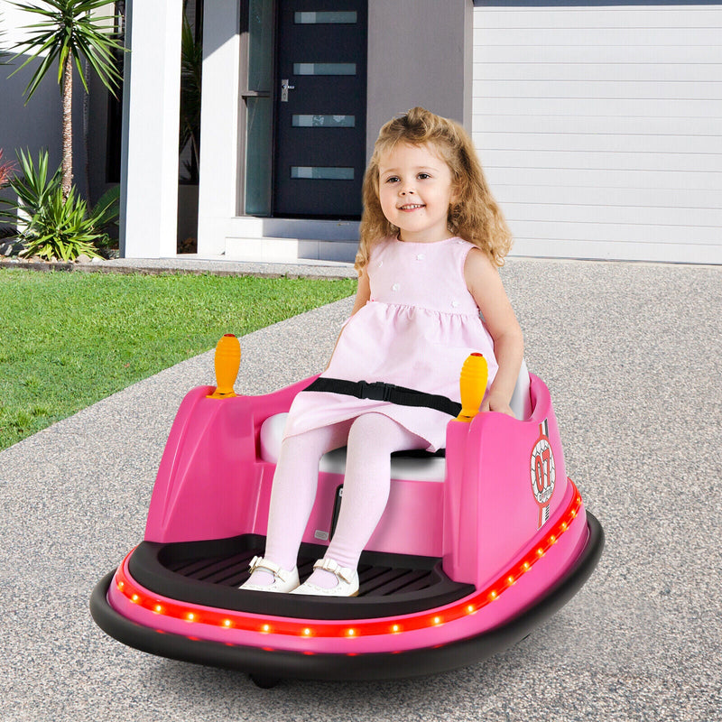 360° Spin Race Bumper Car for Kids with Remote Control - Pink 12V Vehicle