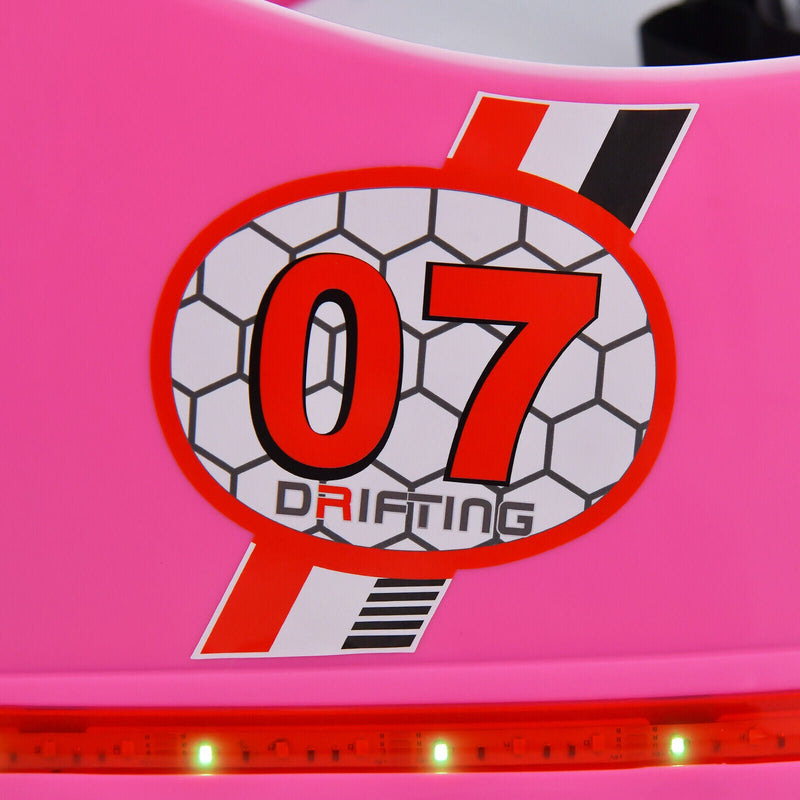 360° Spin Race Bumper Car for Kids with Remote Control - Pink 12V Vehicle