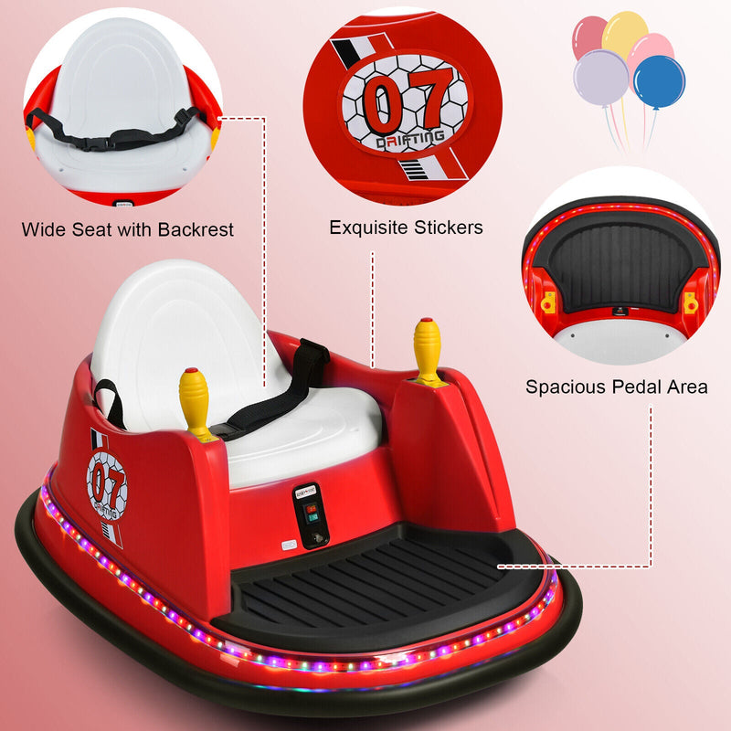 360° Spin Race Bumper Car for Kids with Remote Control - Red, 12V Vehicle