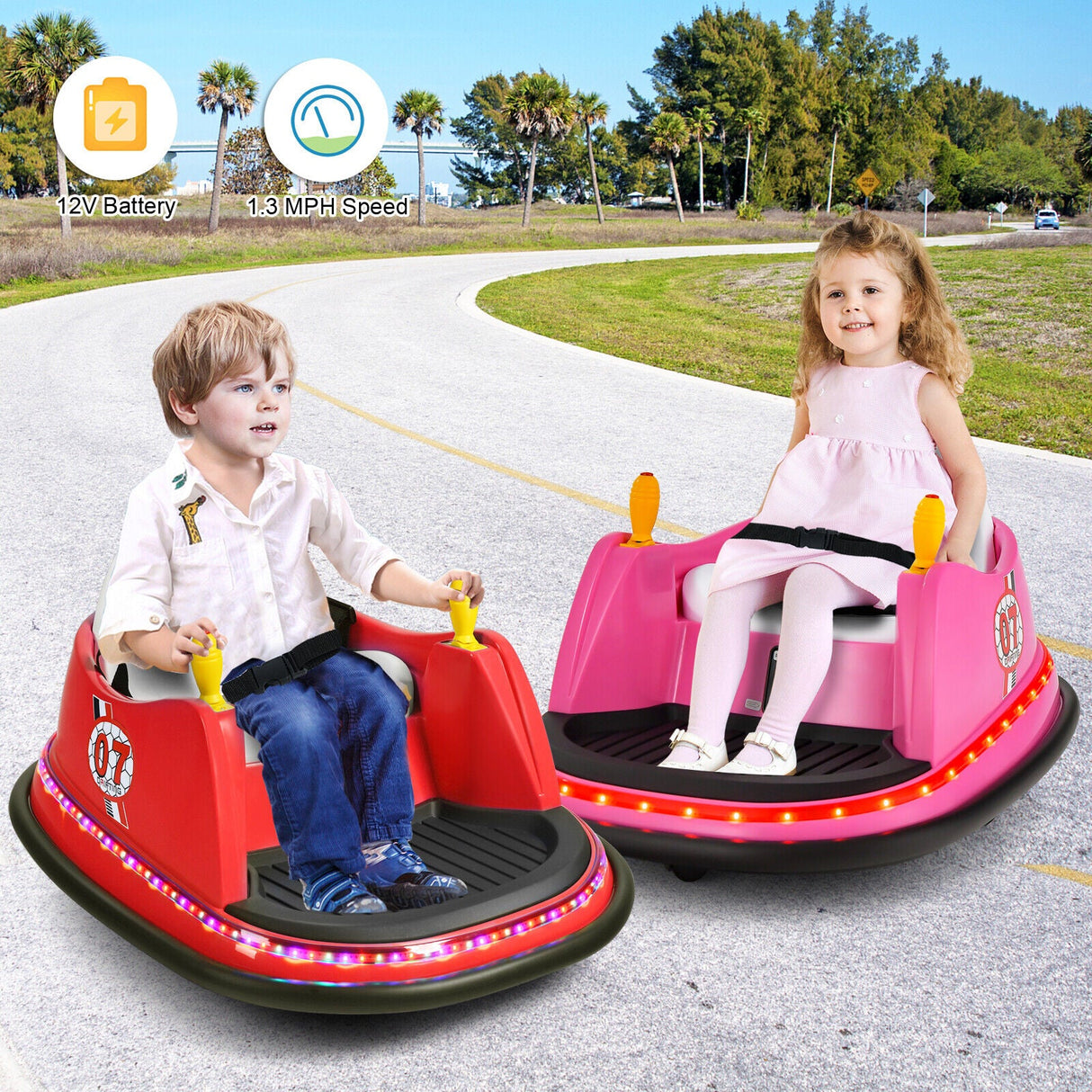 360° Spin Race Bumper Car for Kids with Remote Control - Red, 12V Vehicle