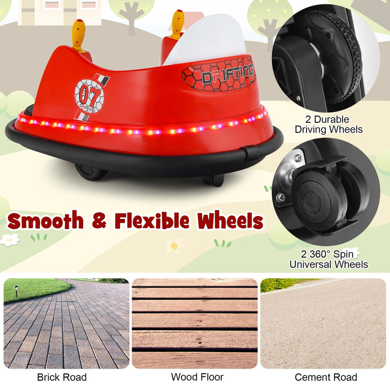 360° Spin Race Bumper Car for Kids with Remote Control - Red, 12V Vehicle