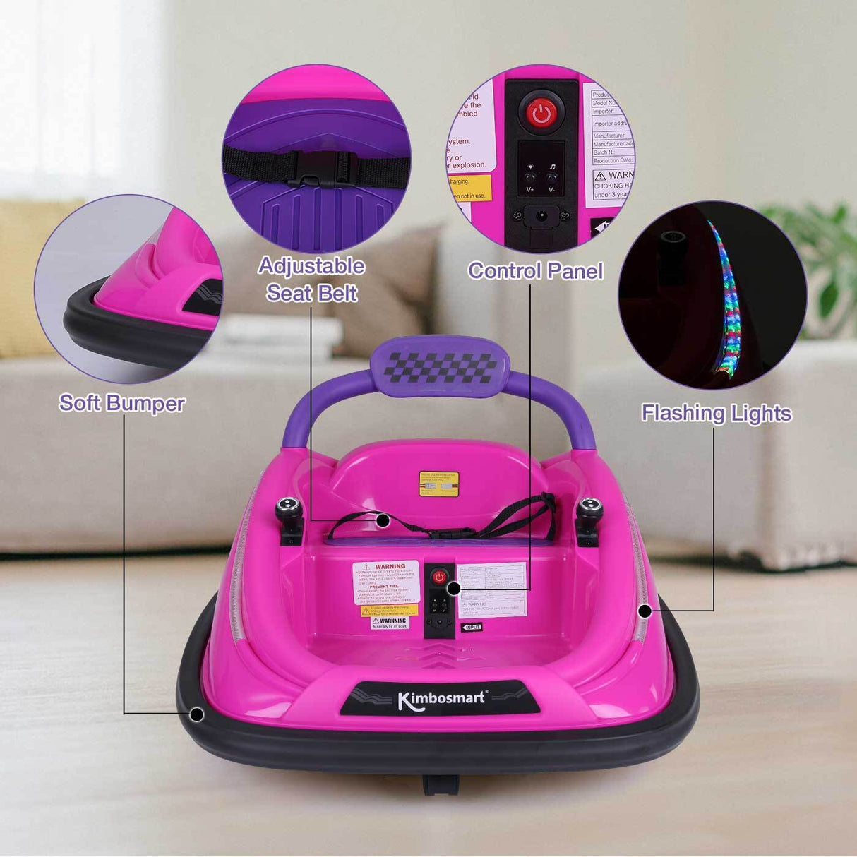 360° Spin Race Car for Kids with Remote Control and LED Lights - 6V Bumper Car Ride-On