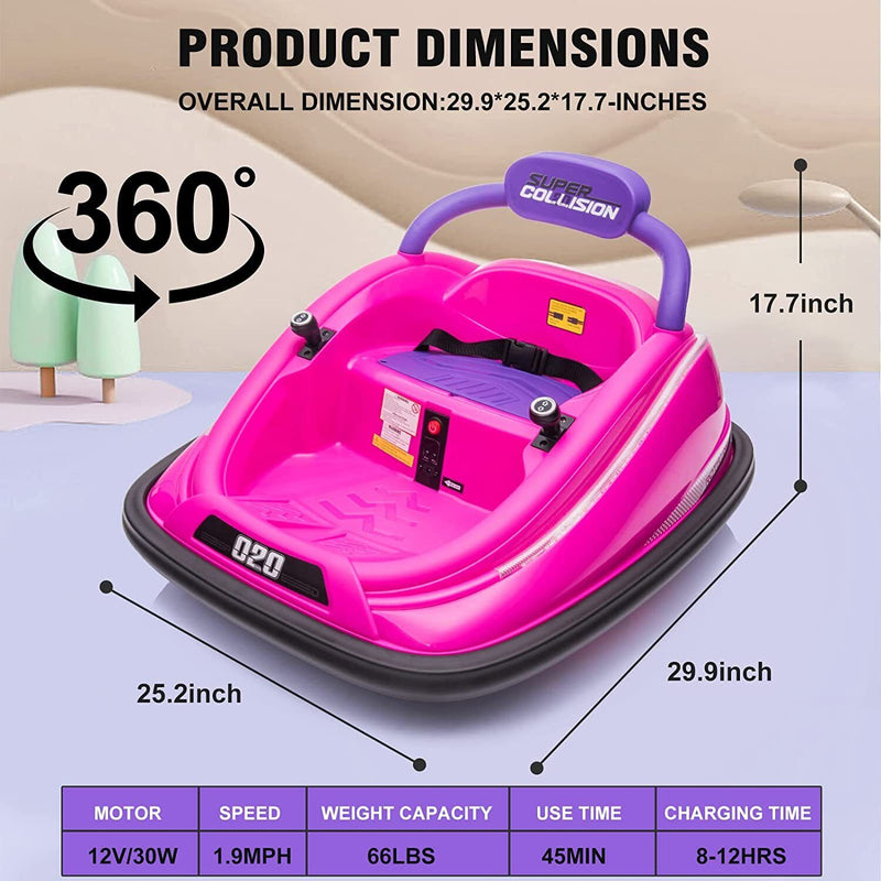 360° Spinning Electric Bumper Car for Kids with Remote Control and LED Lights - 12V