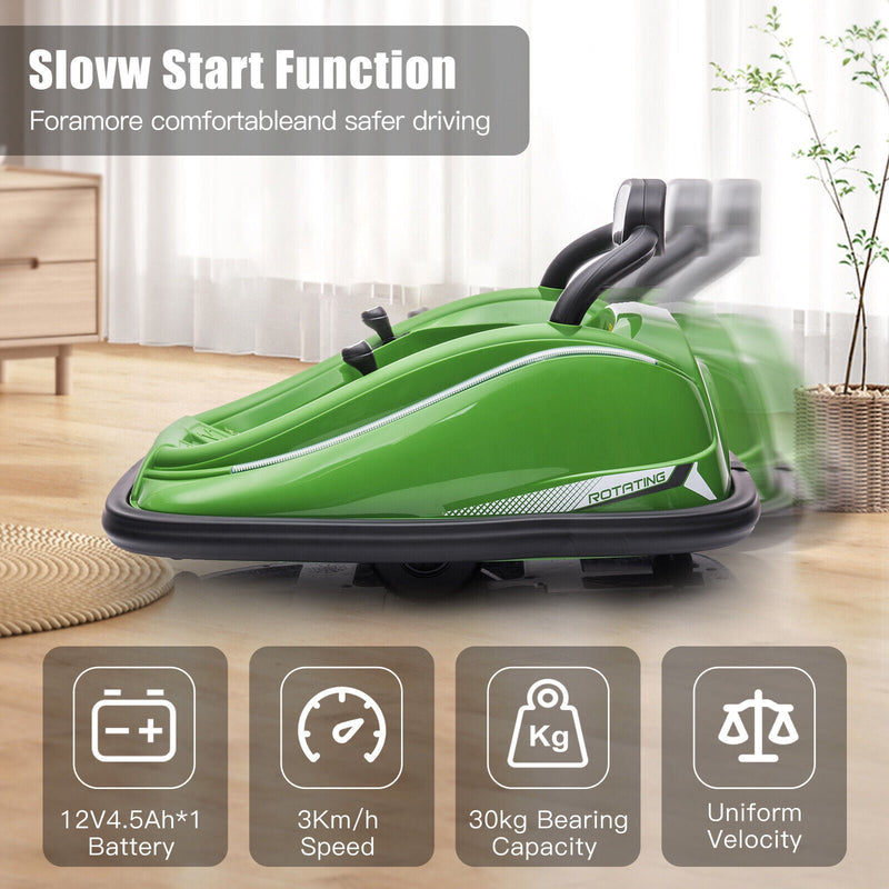360° Spinning Electric Bumper Car for Kids with Remote Control - Green
