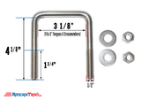 Stainless Steel U Bolt 3 1/8" x 4 1/8" x 1/2" w/ 2 Washers and Lock Nuts - Pre-Anti Seized
