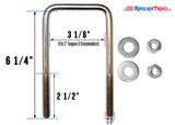 Stainless Steel U Bolt 3 1/8" x 6 1/4" x 1/2" w/ 2 Washers and Lock Nuts - Pre-Anti Seized
