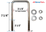 Stainless Steel U Bolt 3 1/8" x 7 1/4" x 1/2" w/ 2 Washers and Lock Nuts - Pre-Anti Seized