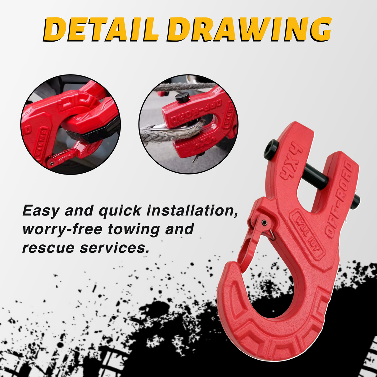 Trucktok 3/8" Forged Steel Winch Hook 44,000 lbs with Safety Latch TruckTok