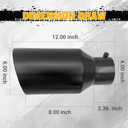Trucktok 4" Inlet 6" Outlet 12" Overall Length Bolt On Exhaust Tailpipe Tip Black TruckTok