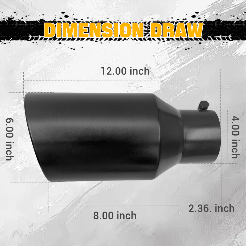 Trucktok 4" Inlet 6" Outlet 12" Overall Length Bolt On Exhaust Tailpipe Tip Black TruckTok