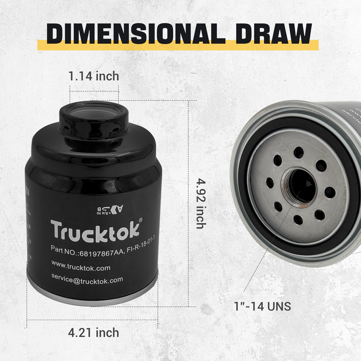 Trucktok 2013-2018 6.7L Dodge Ram Fuel/Water Separator Filter Replaces 68197867AA TruckTok