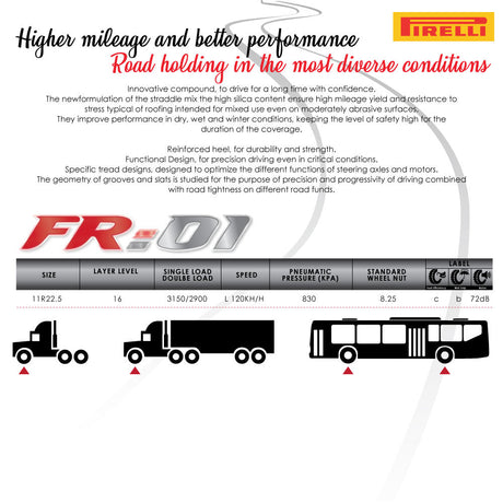 22.5 11R 16PR PIRELLI Steer Truck Tires All Position X4