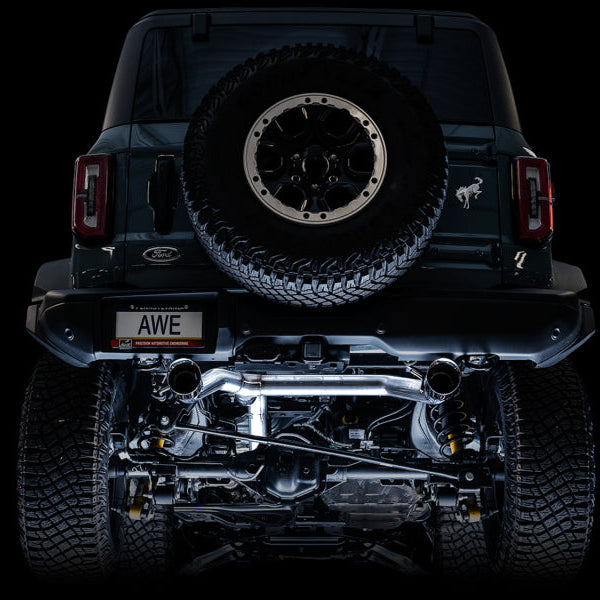 AWE Tuning 0FG Dual Rear Exit Exhaust with Chrome Silver Tips and BashGuard | 2021+ Ford Bronco