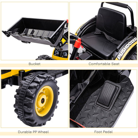 Excavator 6V Battery Tractor with Music and Headlight for Kids' Riding Fun