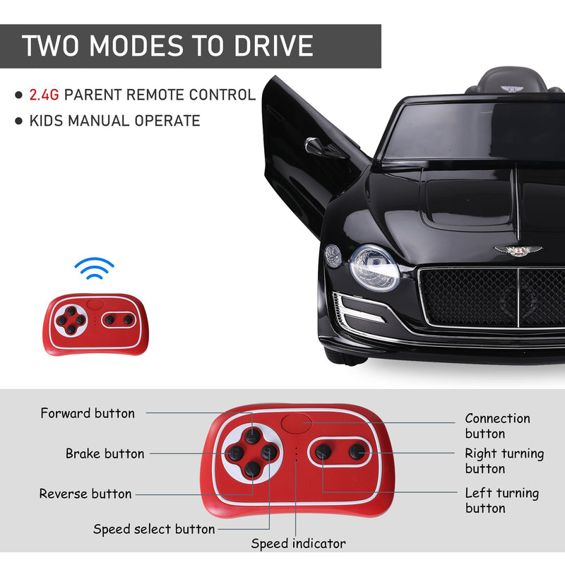 Licensed 12V Bentley Ride On Car for Kids with Parent Remote Control - Black