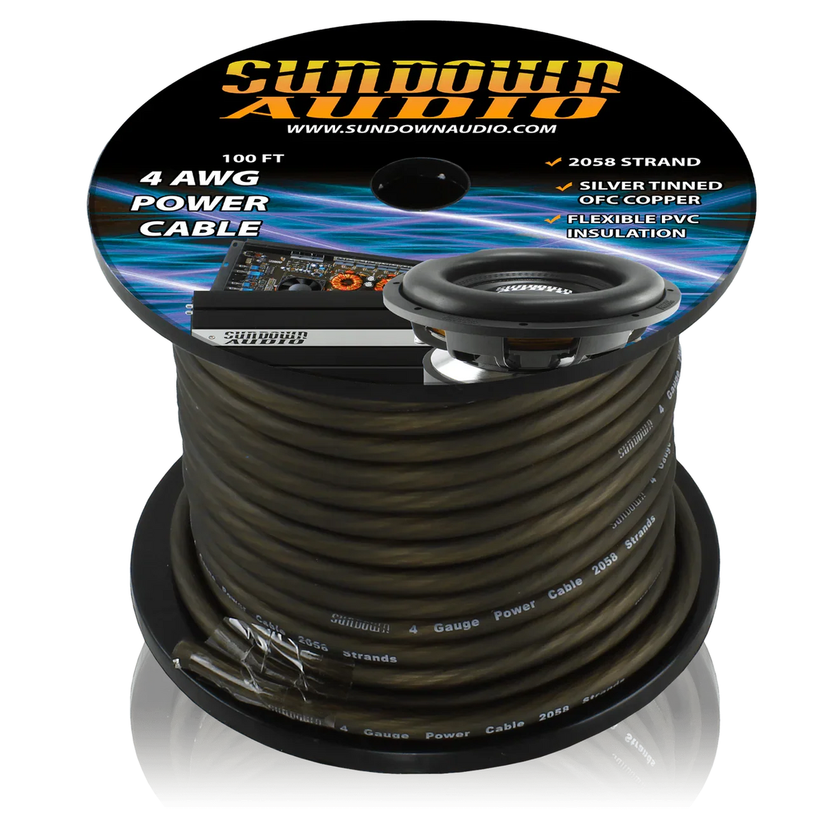 Sundown Audio 4 Gauge SILVER 100' Tinned OFC Oxygen Free Copper Power Cable