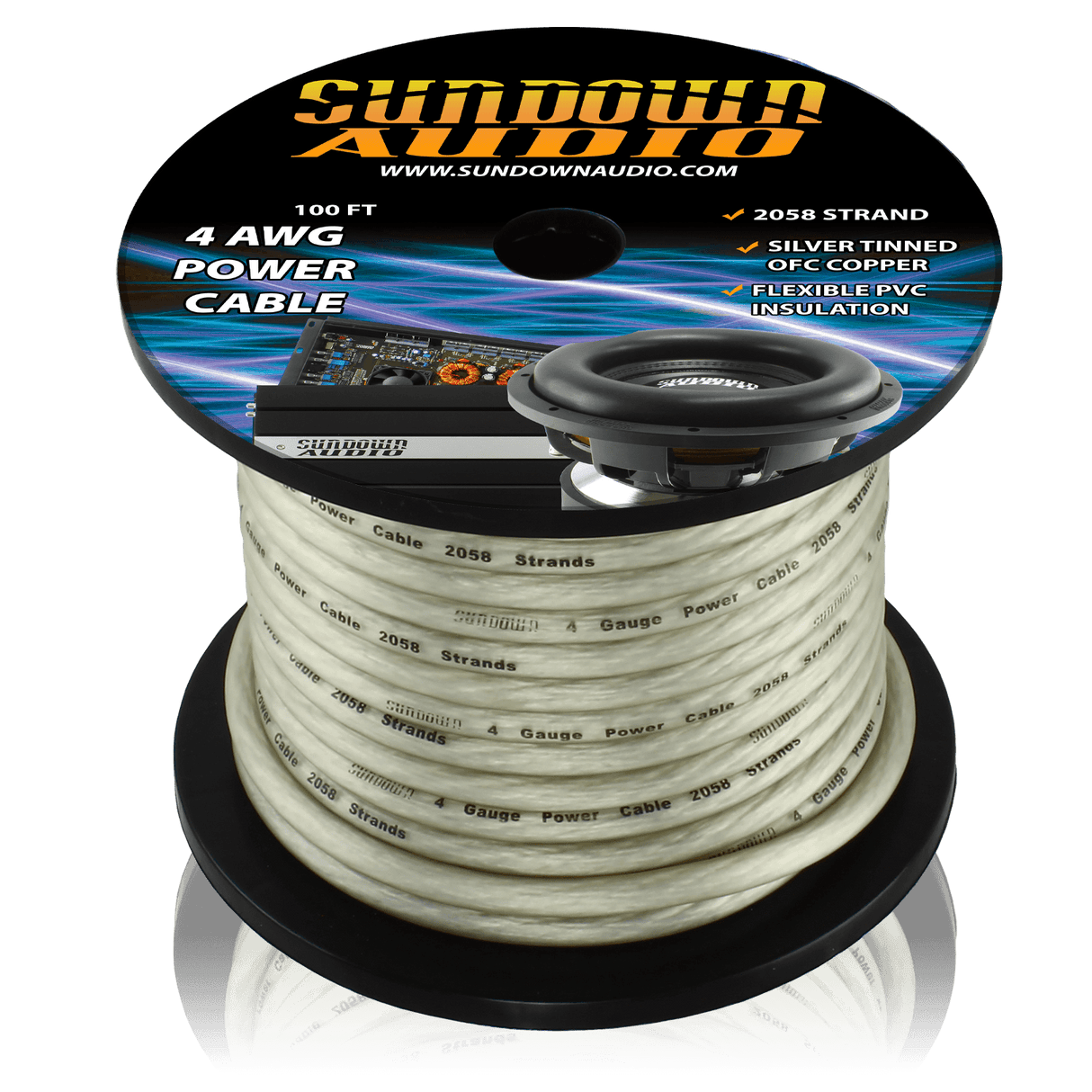 4 Gauge SILVER 100' Tinned OFC Oxygen Free Copper Power Cable