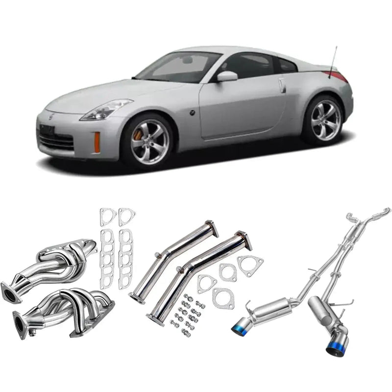 Exhaust Header/Downpipe/CatBack w/ 4.5 Inches Dual Burnt Tips All-In-One Kit for 2003-2006 Nissan 350Z Infiniti G35 Flashark