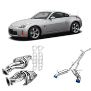 Exhaust Header/Downpipe/CatBack w/ 4.5 Inches Dual Burnt Tips All-In-One Kit for 2003-2006 Nissan 350Z Infiniti G35 Flashark
