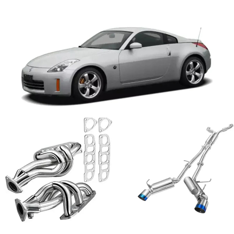 Exhaust Header/Downpipe/CatBack w/ 4.5 Inches Dual Burnt Tips All-In-One Kit for 2003-2006 Nissan 350Z Infiniti G35 Flashark