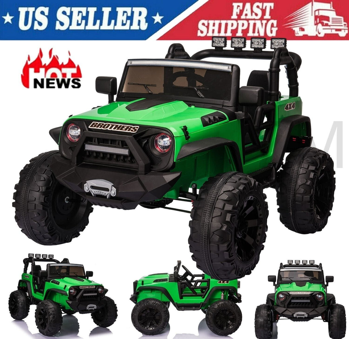 400W 2-Seater Electric Ride-On Truck with LED Lights for Kids - 24V Jeep Car