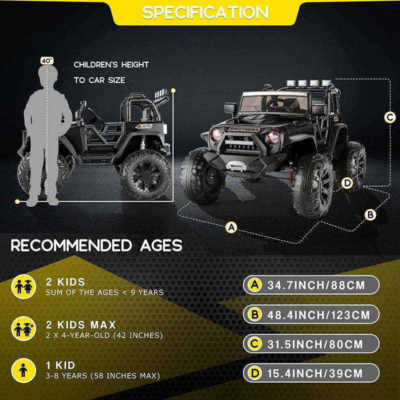 400W Electric 24V Kids Ride on Truck Car Jeep with MP3 Player, LED Lights, and Remote Control - Seats 2