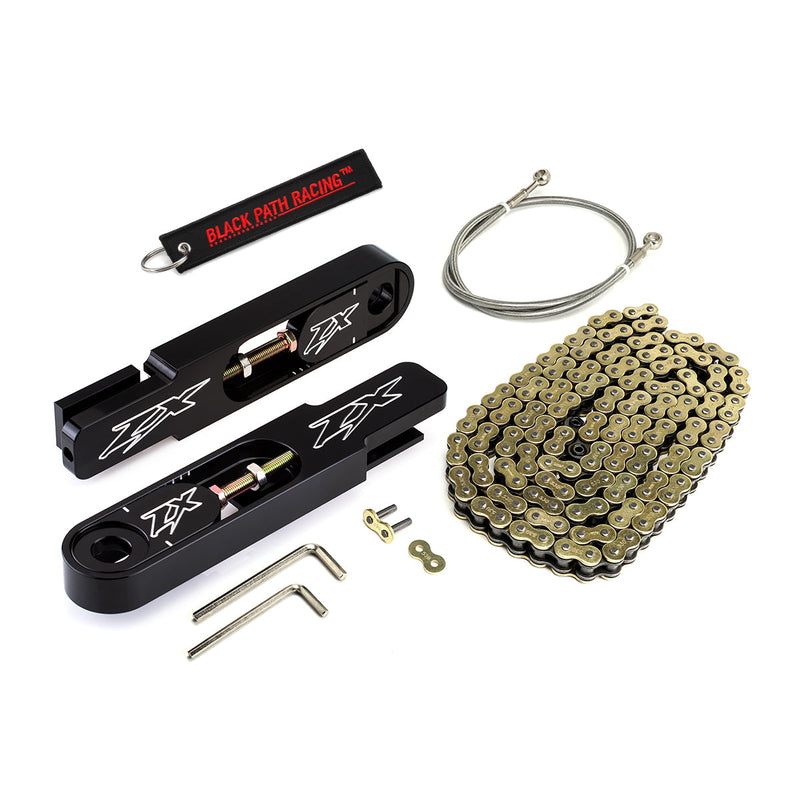 1998-2002 Kawasaki Ninja ZX-6R 5-9" Swingarm Extensions with Brake Line and Chain