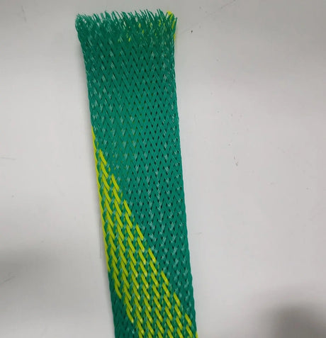 25 FT 3/4" GREEN WITH YELLOW STRIPE PET EXPANDO SLEEVING BRAID AC/DC WIRE AND SUPPLY