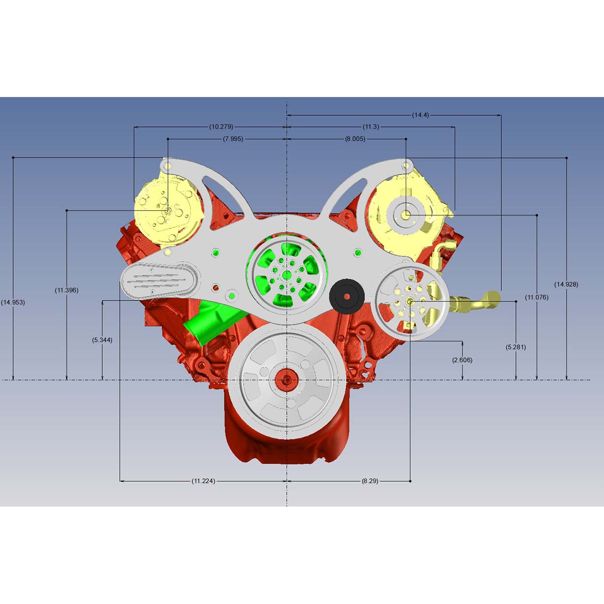 GM BB Standard and Tall Deck Compatible Front Accessory Drive - Full Serpentine with Alternator | AC | Power Steering | Water Pump | Brackets and Bolts