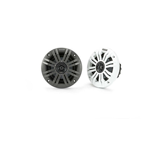 Kicker 45KM42 | 4" Marine Coaxial Speakers 2-Ohm - Charcoal & White Grilles (Pair) Kicker
