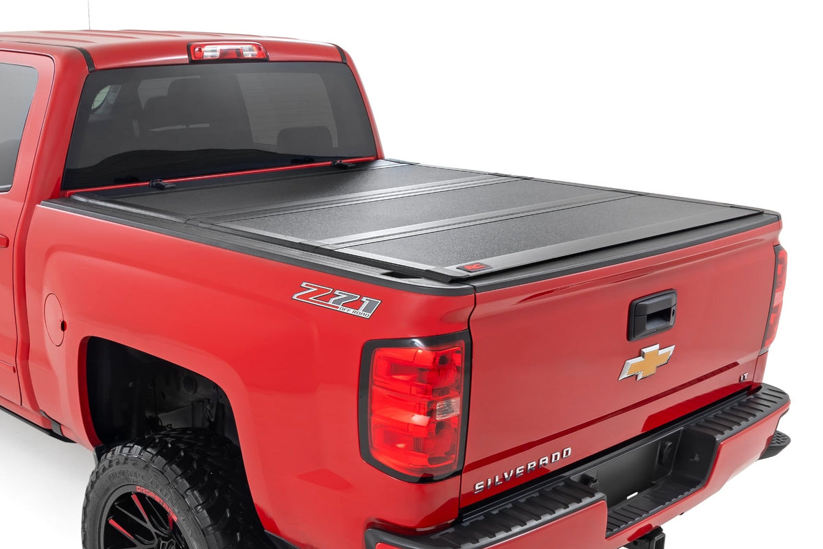 Hard Tri-Fold Flip Up Bed Cover 6 Foot 7 Inch Bed Rail Cap Silverado/Sierra 1500/2500HD/3500HD (14-19) Rough Country