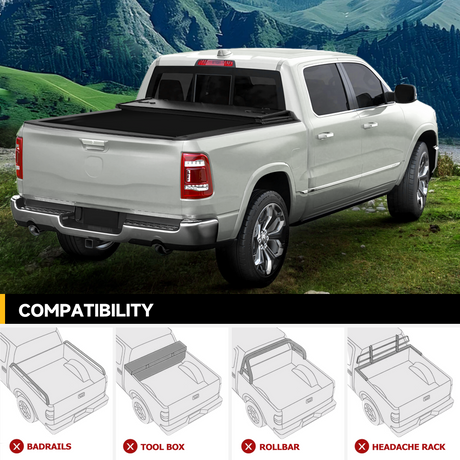 Trucktok 2003-2024 Dodge Ram 1500 2500 3500 6.4FT Hard Tri-Fold Tonneau Cover Truck Bed TruckTok