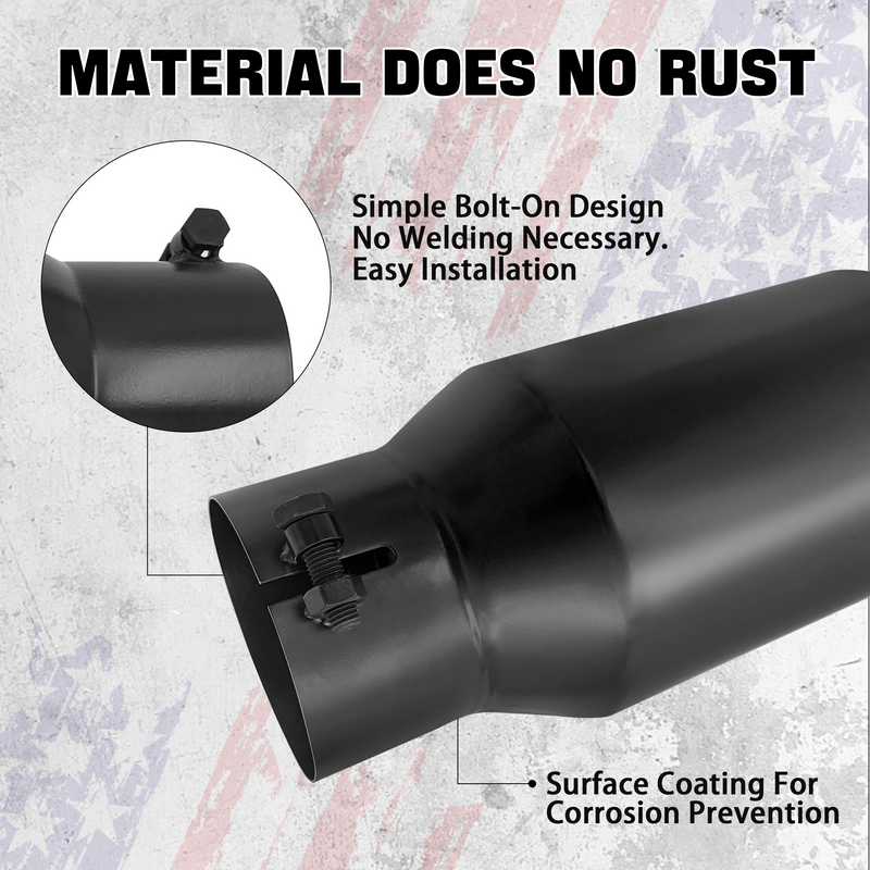 Trucktok 4" Inlet 6" Outlet 12" Overall Length Bolt On Exhaust Tailpipe Tip Black TruckTok
