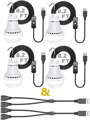 4 Pack Portable LED Bulb, 5W USB LED Camping Light TekShack