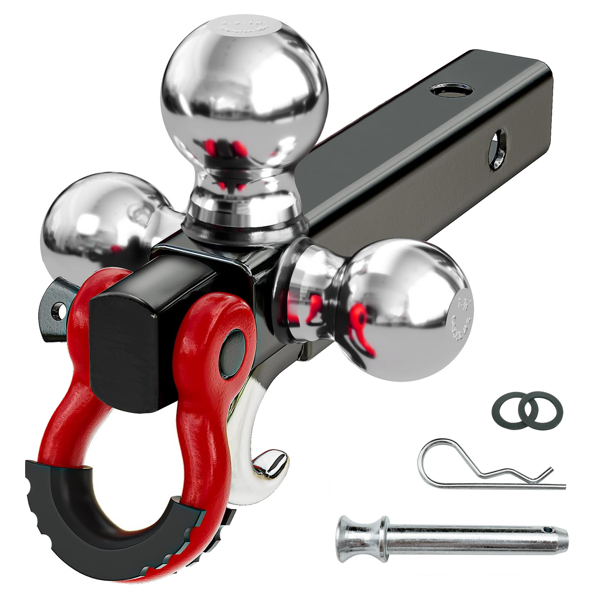 Trucktok 2" Hitch Receiver 3-Ball with Swivel Shackle Hook & Key Lock TruckTok