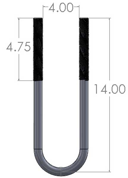 U Bolt, 5/8 X 4 X 14