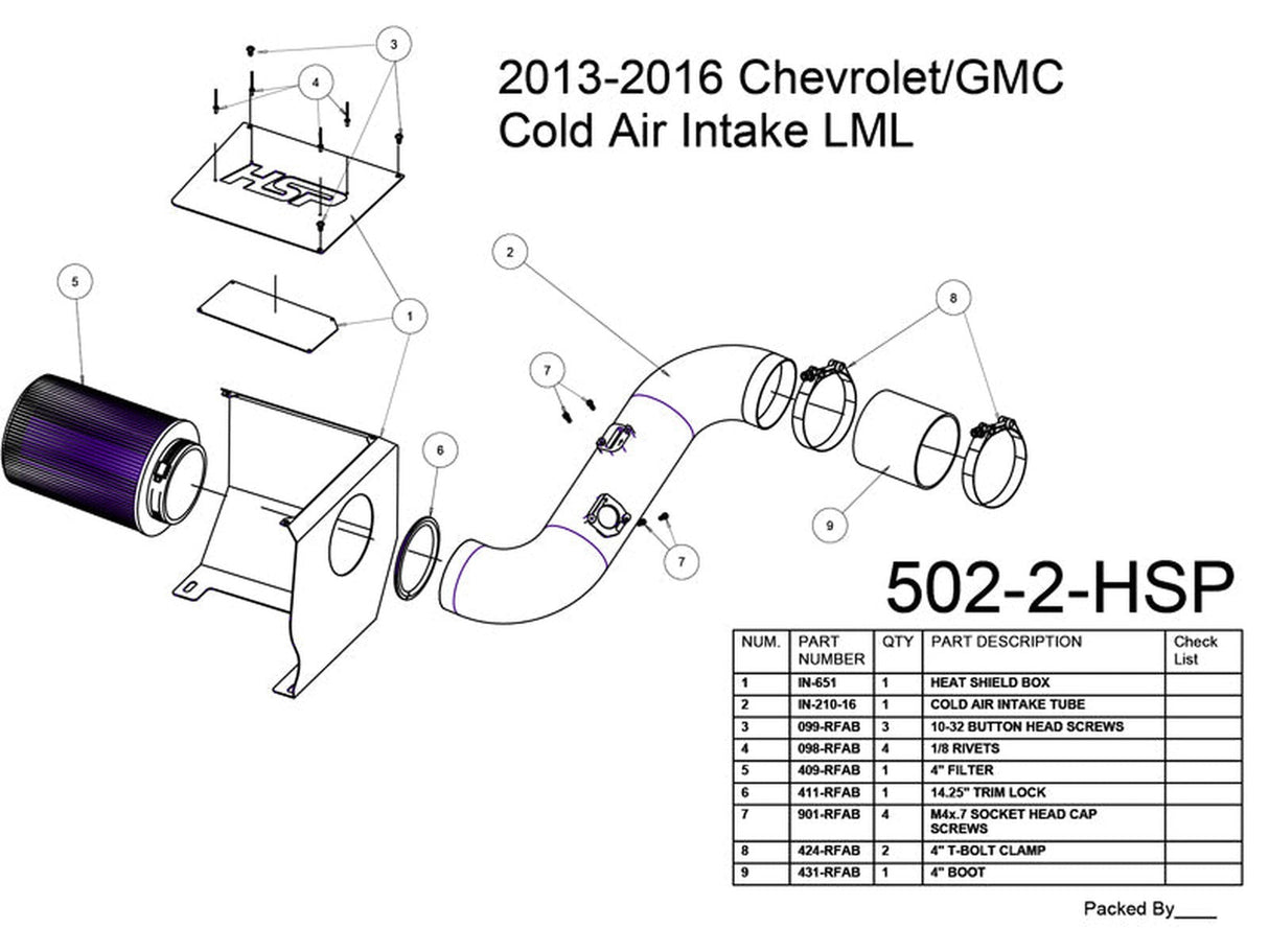 HSP Cold Air Intake, 2013-2016 Chevrolet / GMC 6.6L Duramax LML HSP Diesel