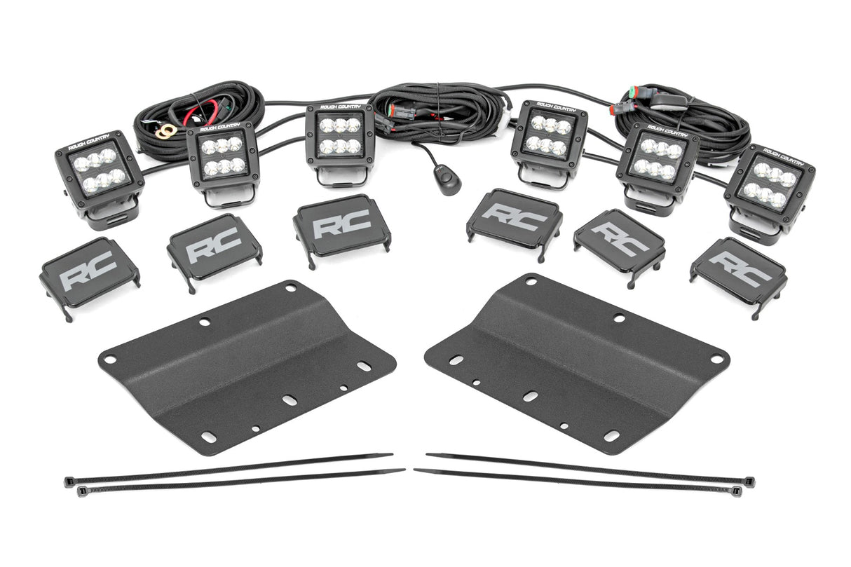 LED Light Kit Fog Mount Triple 2 Inch Black Pair Spot Ford Bronco (21-25) Rough Country