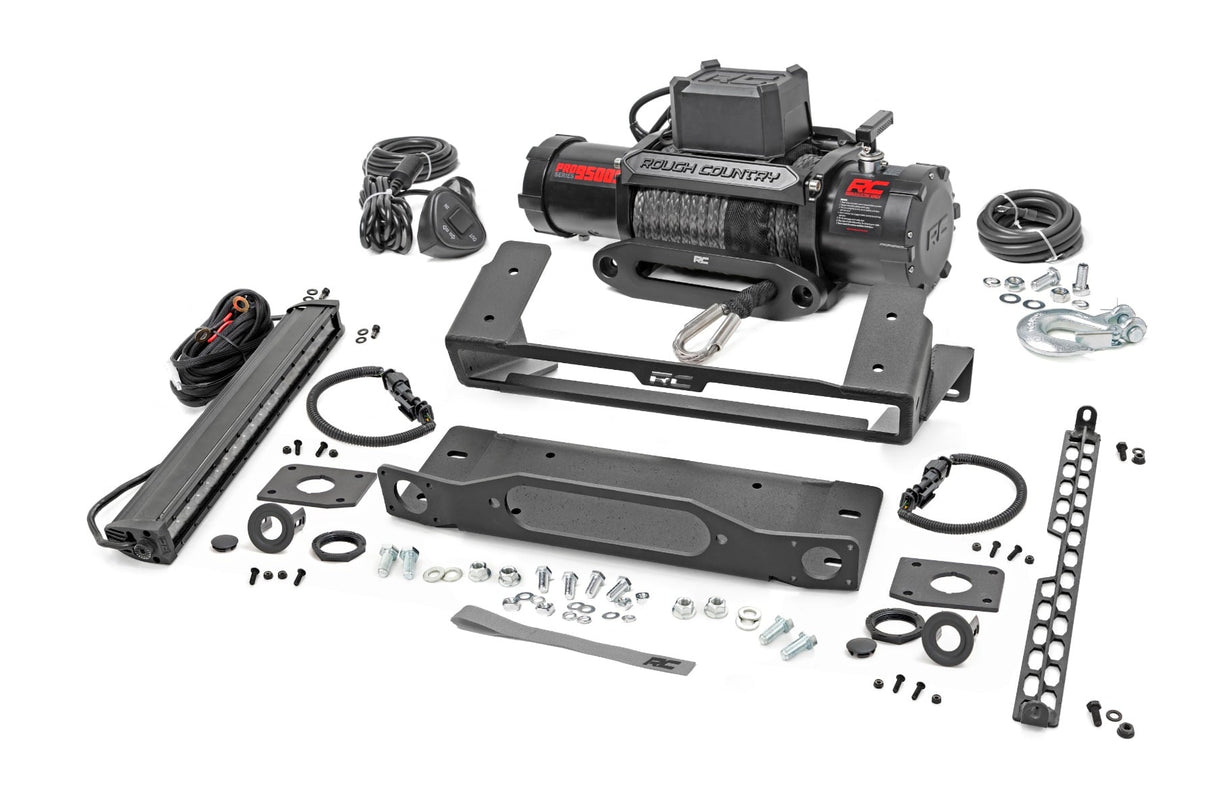 High Winch Mount All Models 9500S 20 Inch Black Single Row LED White DRL Ford Bronco (21-25) Rough Country