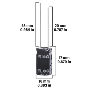 1000µF 25V Electrolytic Capacitor, 10x17mm Aluminum Radial Capacitor TekShack