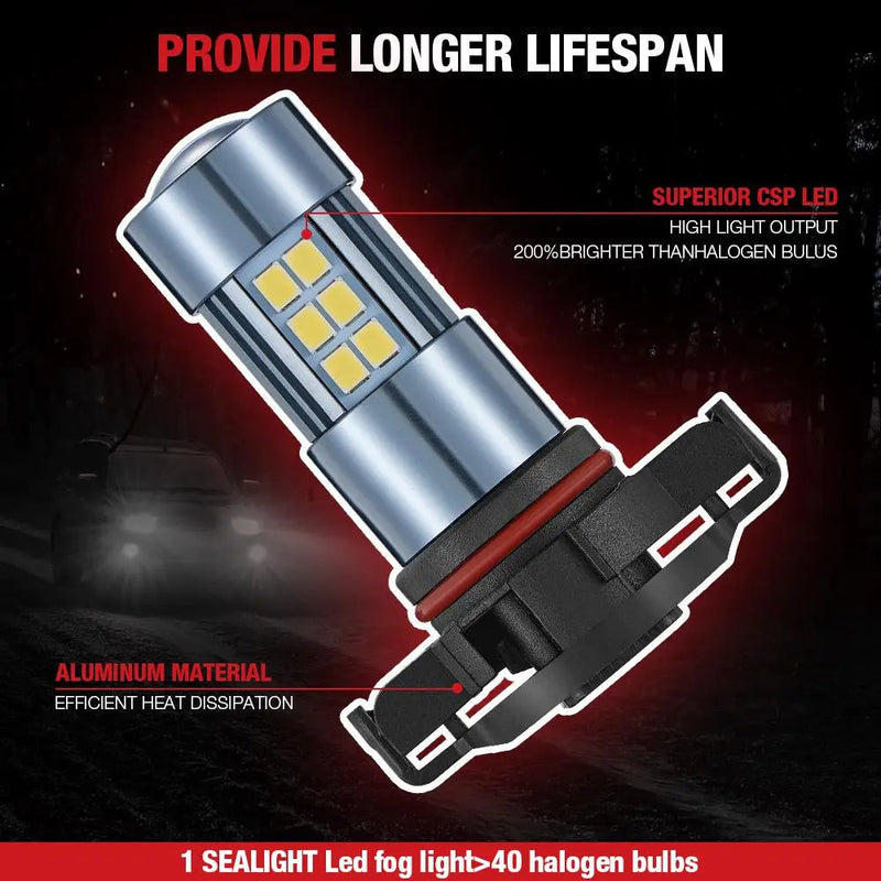 5202 PSX24W LED Fog Light Bulbs 6000K 4000LM White | 2 Bulbs Flashark