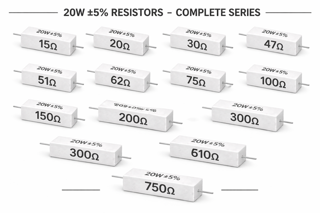 PANMILED 20W Cement Resistor, ±5% Ceramic Wirewound Power Resistor (15Ω–750Ω) High Watt Fixed Resistor TekShack