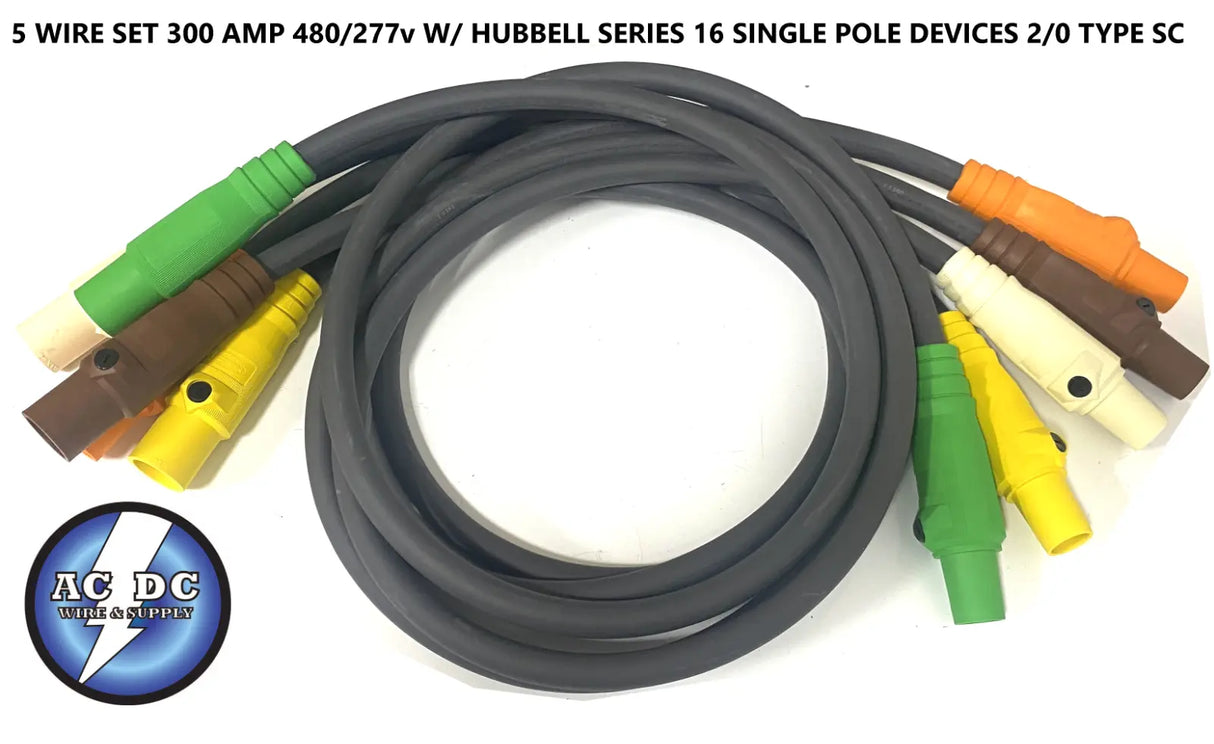 CAMLOCK - 10 FT 5 WIRE SET 300 AMP 480 VOLT M/F SERIES 16 HUBBELL 2/0 600V SC AC/DC WIRE AND SUPPLY
