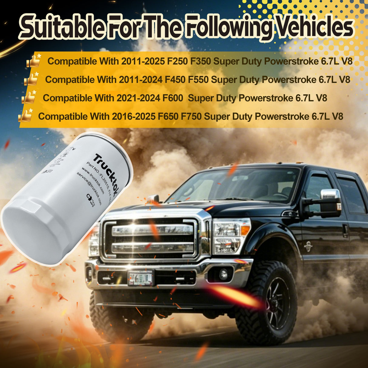 Trucktok 2011-2025 6.7L Ford Powerstroke Diesel Oil Filter Replaces FL2051S TruckTok