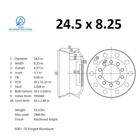 24.5X8.25 Forged Aluminum Truck Wheels 500pcs/one container DDP